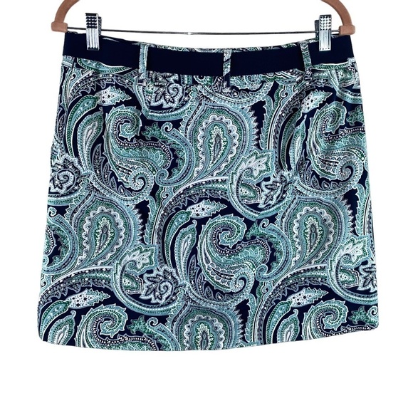 Liz Claiborne LizGolf Skort Blue Paisley with Belt and attached shorts Sz 8 - Picture 2 of 11